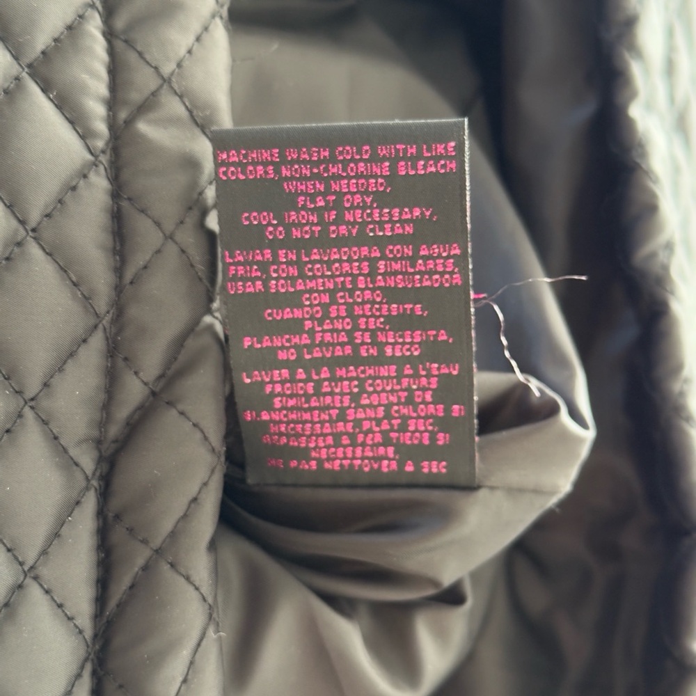 Betsey Johnson Black Quilted Hooded Jacket Zip Ruffle Front Knit Zip Pockets - Picture 11 of 13